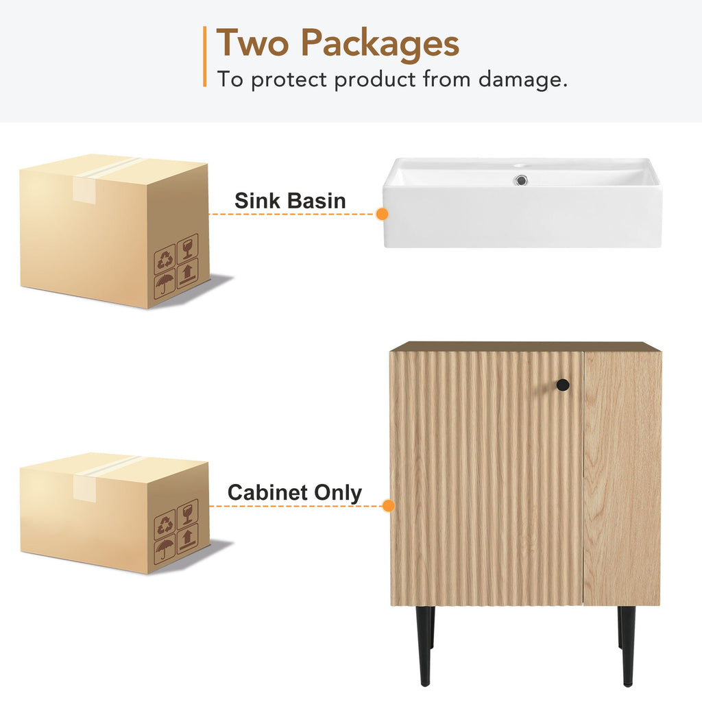 Bathroom Vanity with Single Ceramic Sink and Side Storage - Multiple Colors