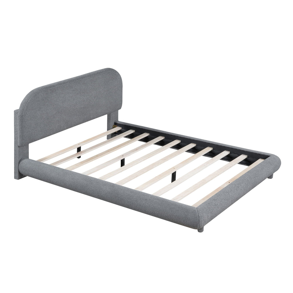 Upholstered Platform Bed with Curve-Shaped Frame - Teddy Fleece - Beige or Dark Gray