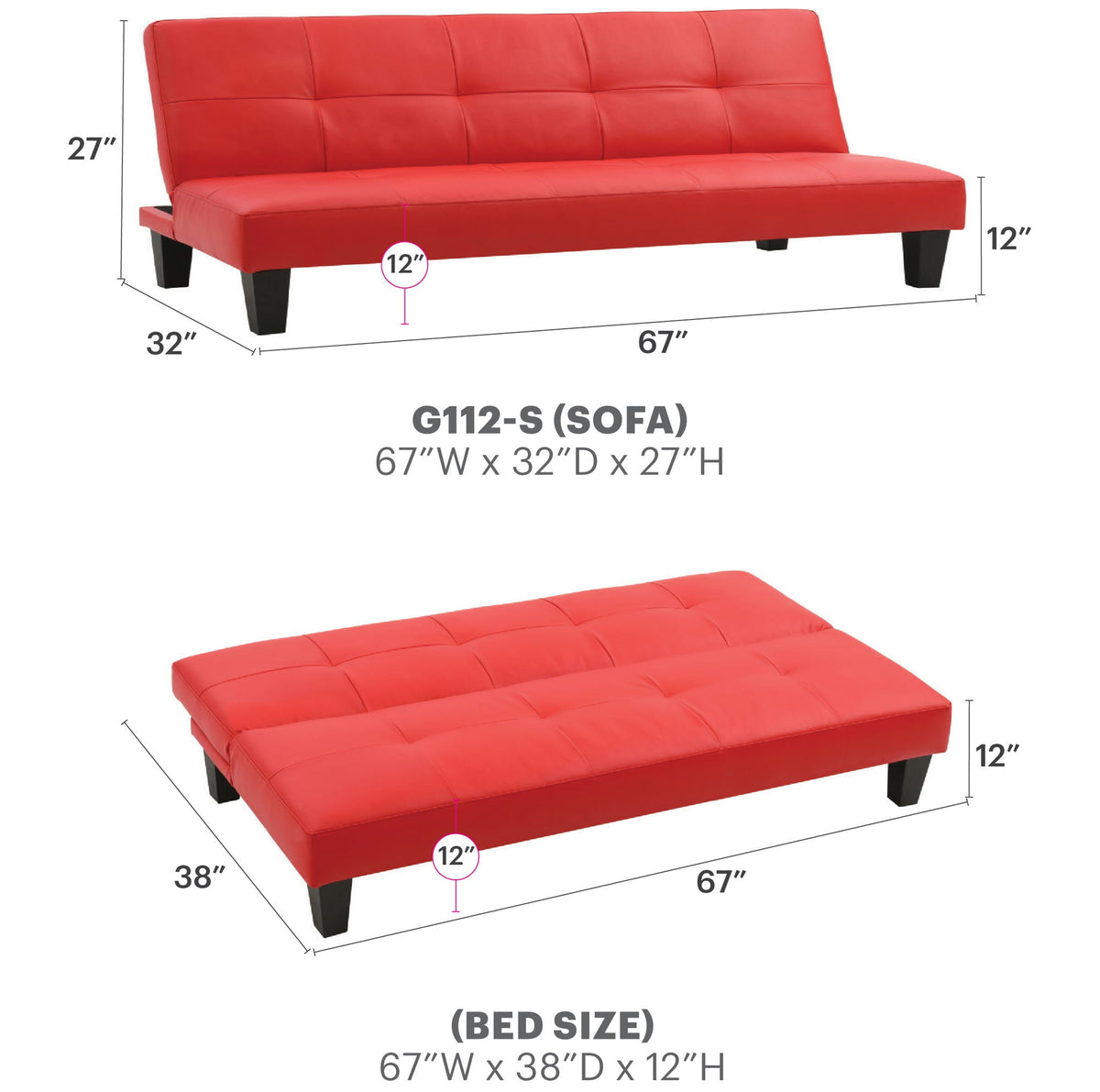 Alan Sofa Bed with Contemporary Design - Black, Dark Brown, Red, Light Brown