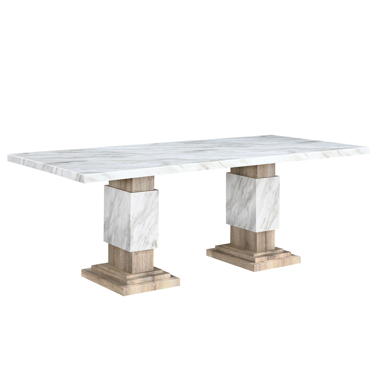 Beige Pedestal Dining Table with Faux Marble Finish - Stacey