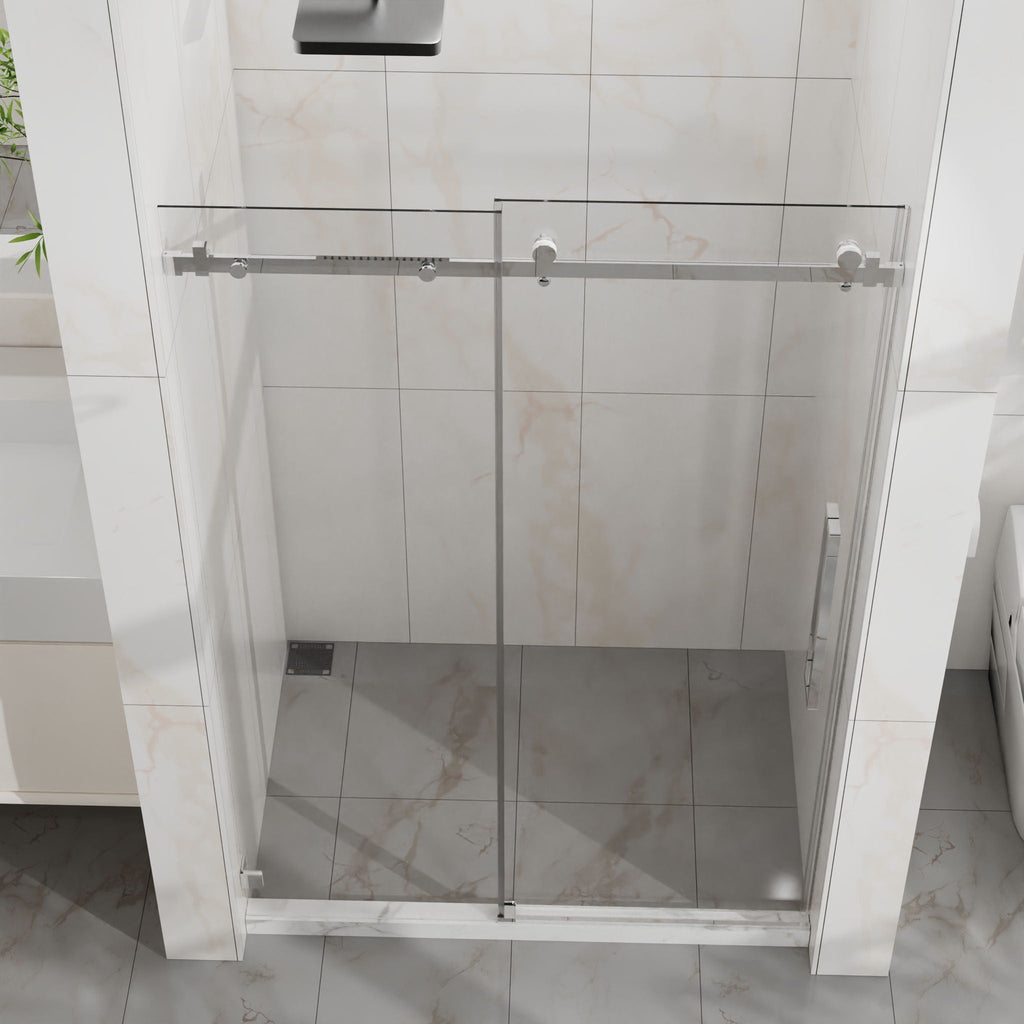 Frameless Tub Sliding Shower Door with Easy Clean Coating - Black or Pearl Silver