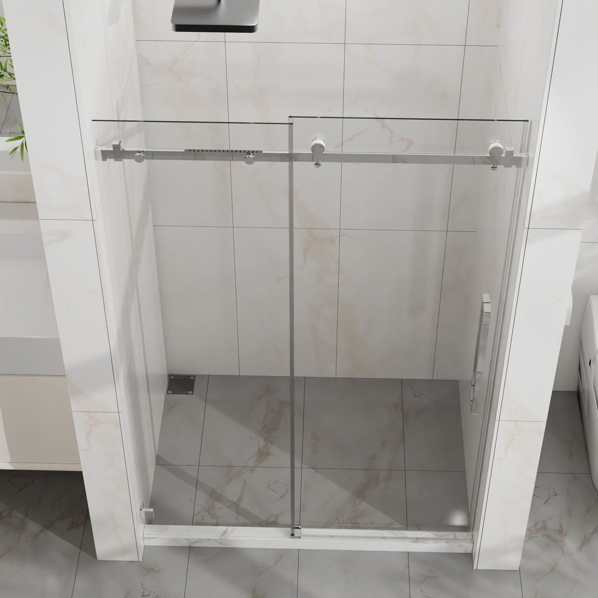Frameless Tub Sliding Shower Door with Easy Clean Coating - Black or Pearl Silver