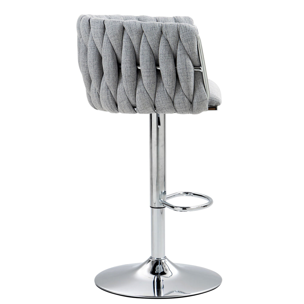 Adjustable Gray Counter Stools with 360° Swivel & Woven Back - Set of 2