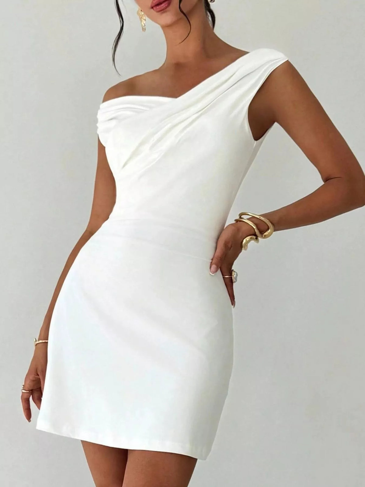 Elegant Off-Shoulder Draped Mini Dress