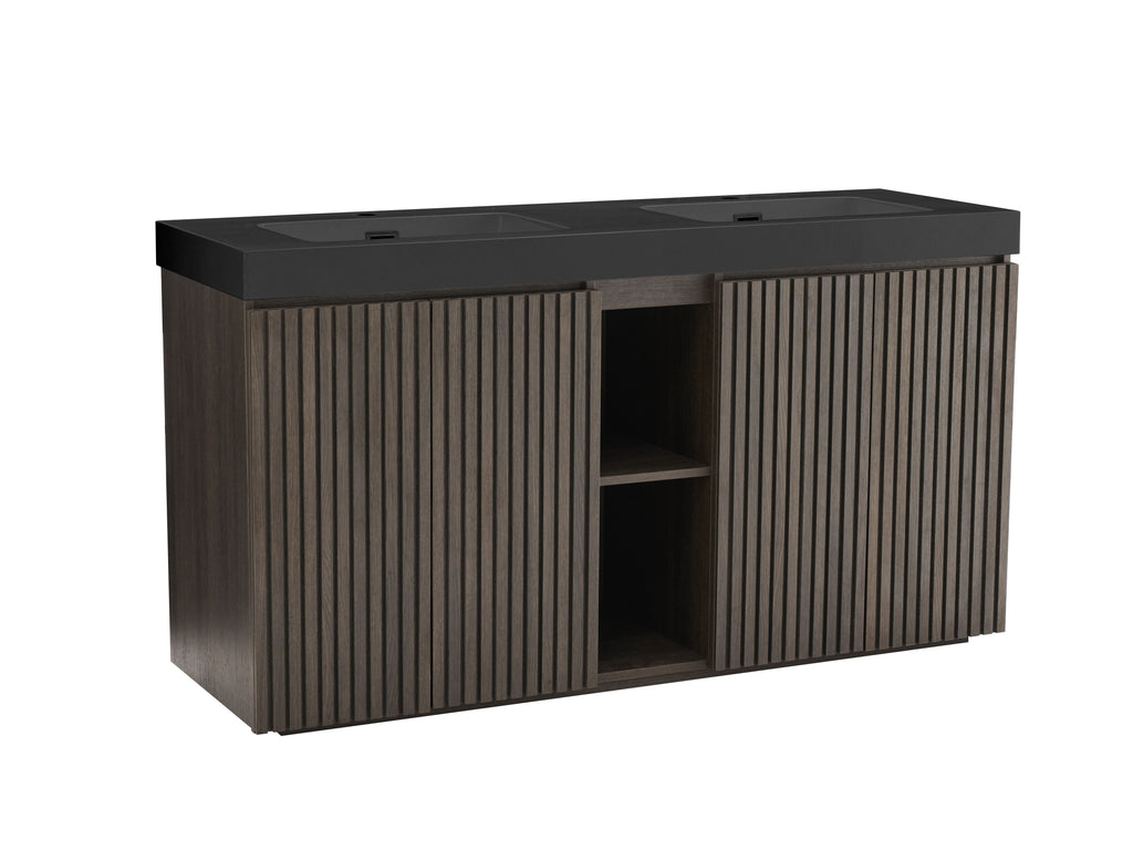 Galan 60" Smoked Oak Bathroom Vanity with Dual Soft-Close Doors - Oak