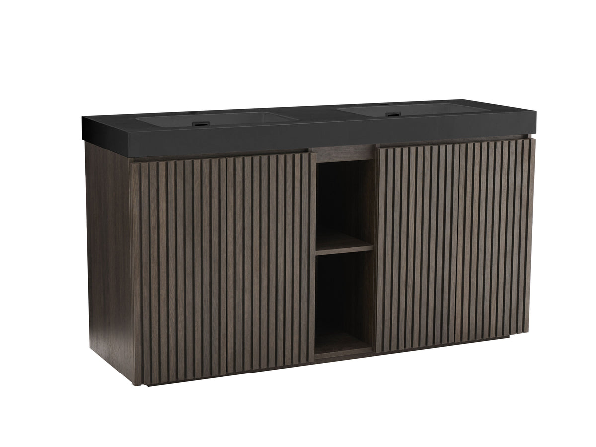 Galan 60" Smoked Oak Bathroom Vanity with Dual Soft-Close Doors - Oak