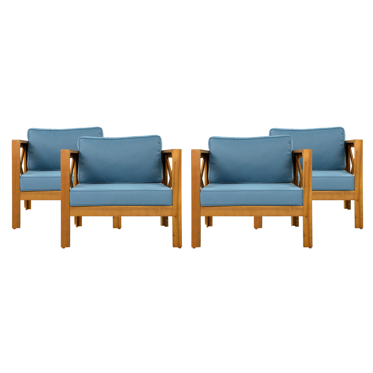 Patio Conversation Set with Cushions and Foldable Side Table - Blue/Teak