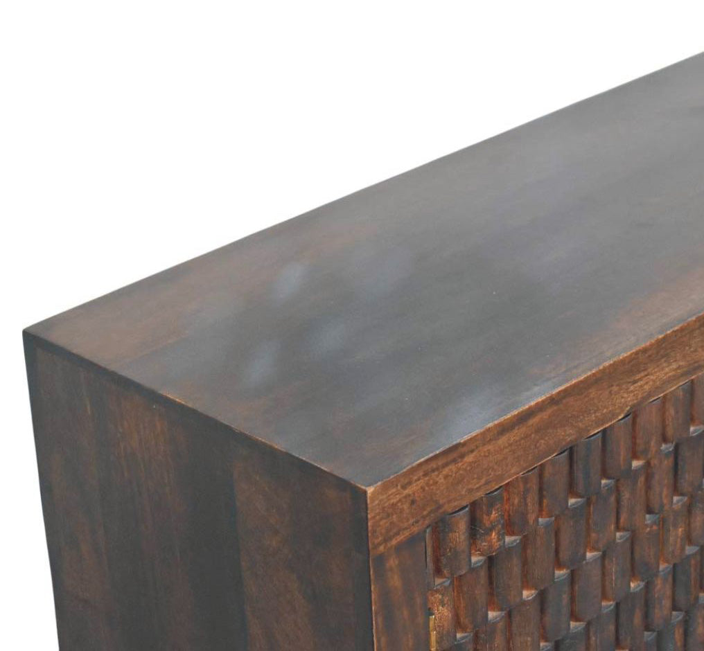 Solid Wood Arno Chest with Sculptural Design - Velvet Mocha