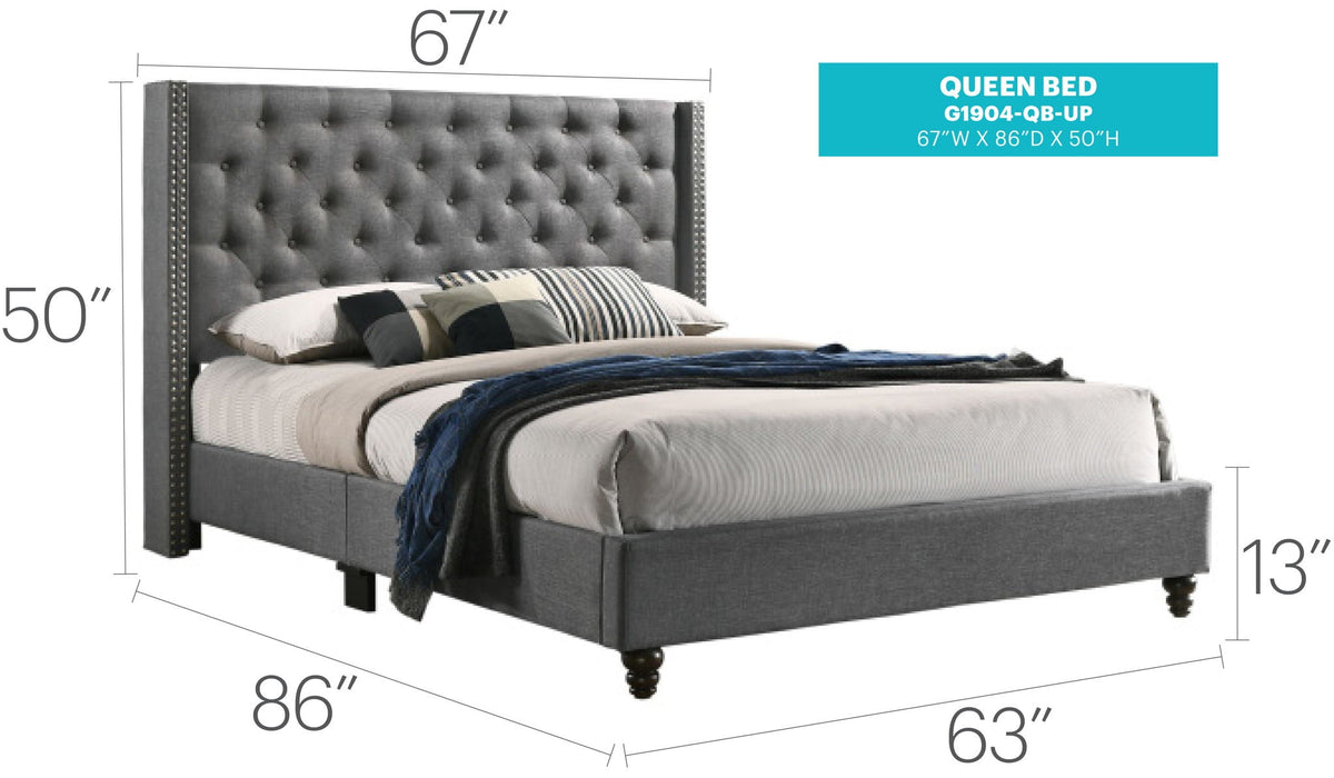 Nailhead Upholstered Bed with Deep Tufting - Dark Gray or Black