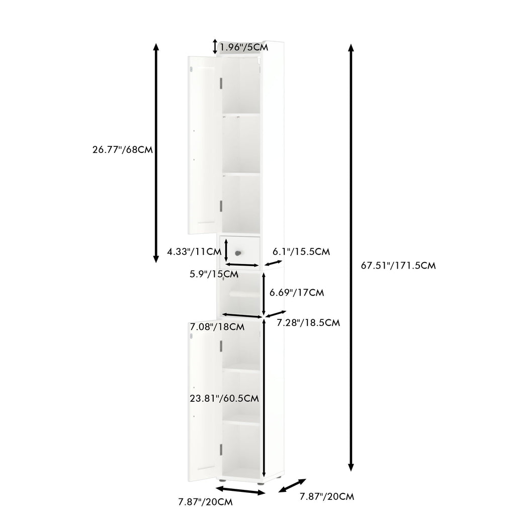 Slim Tall Bathroom Storage Cabinet with Adjustable Shelves - White
