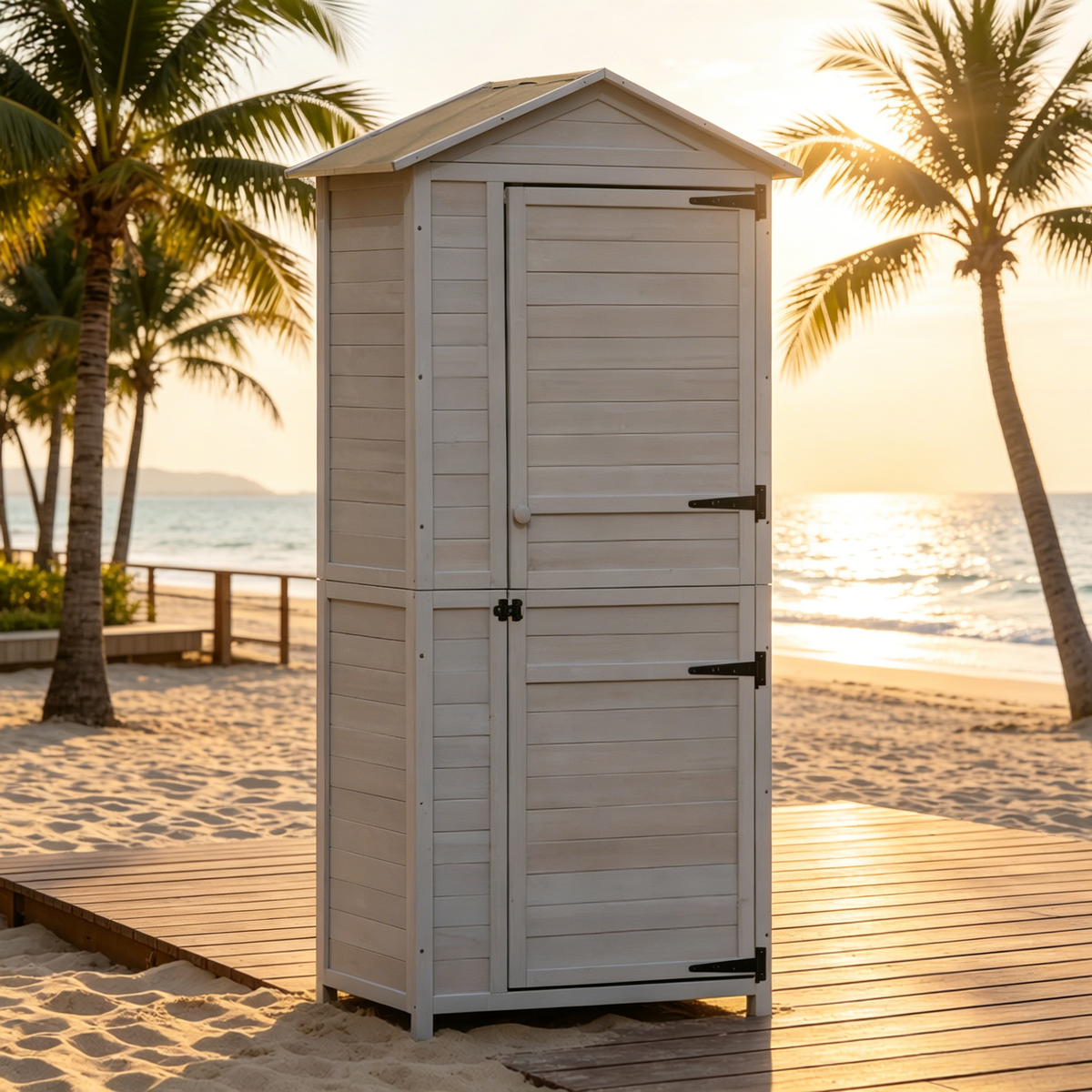 Outdoor Storage Shed with Tilted Tin Roof - Light Grey Fir Wood
