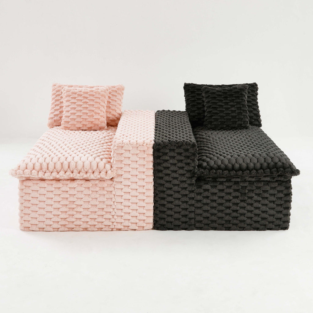 Multifunctional 4-Seater Stationary Sofa with Adjustable Layout - Pink & Black
