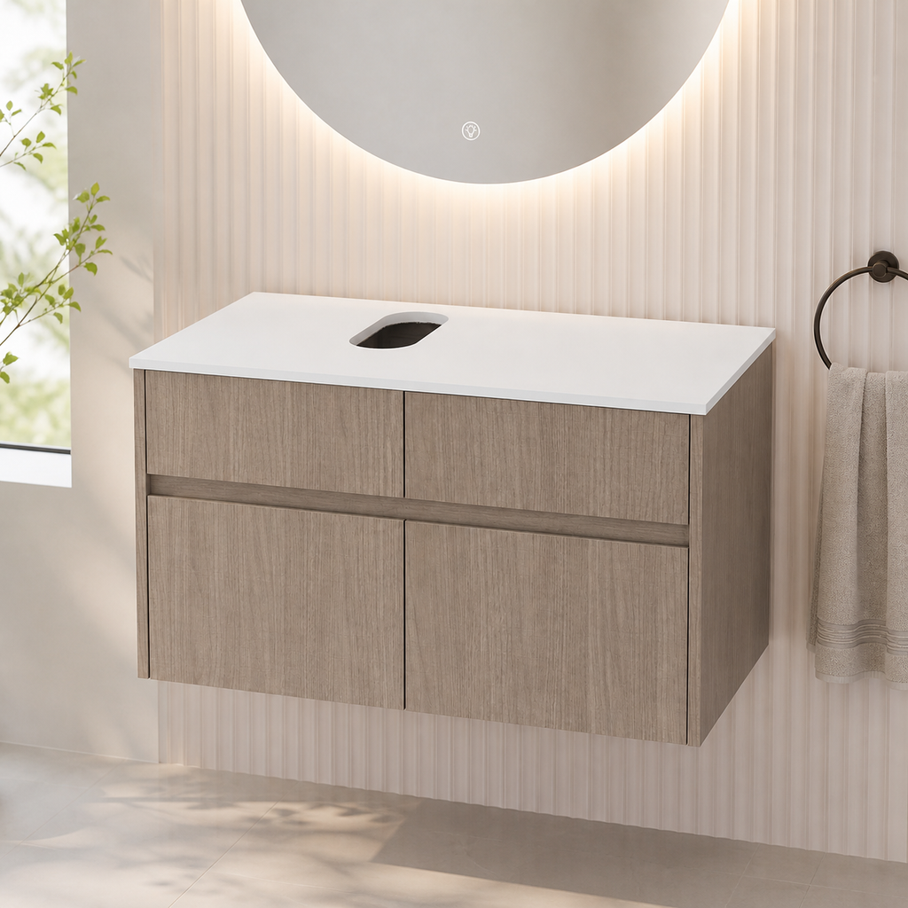 32-Inch Wall-Mounted Bathroom Vanity with Soft Close Doors - Walnut