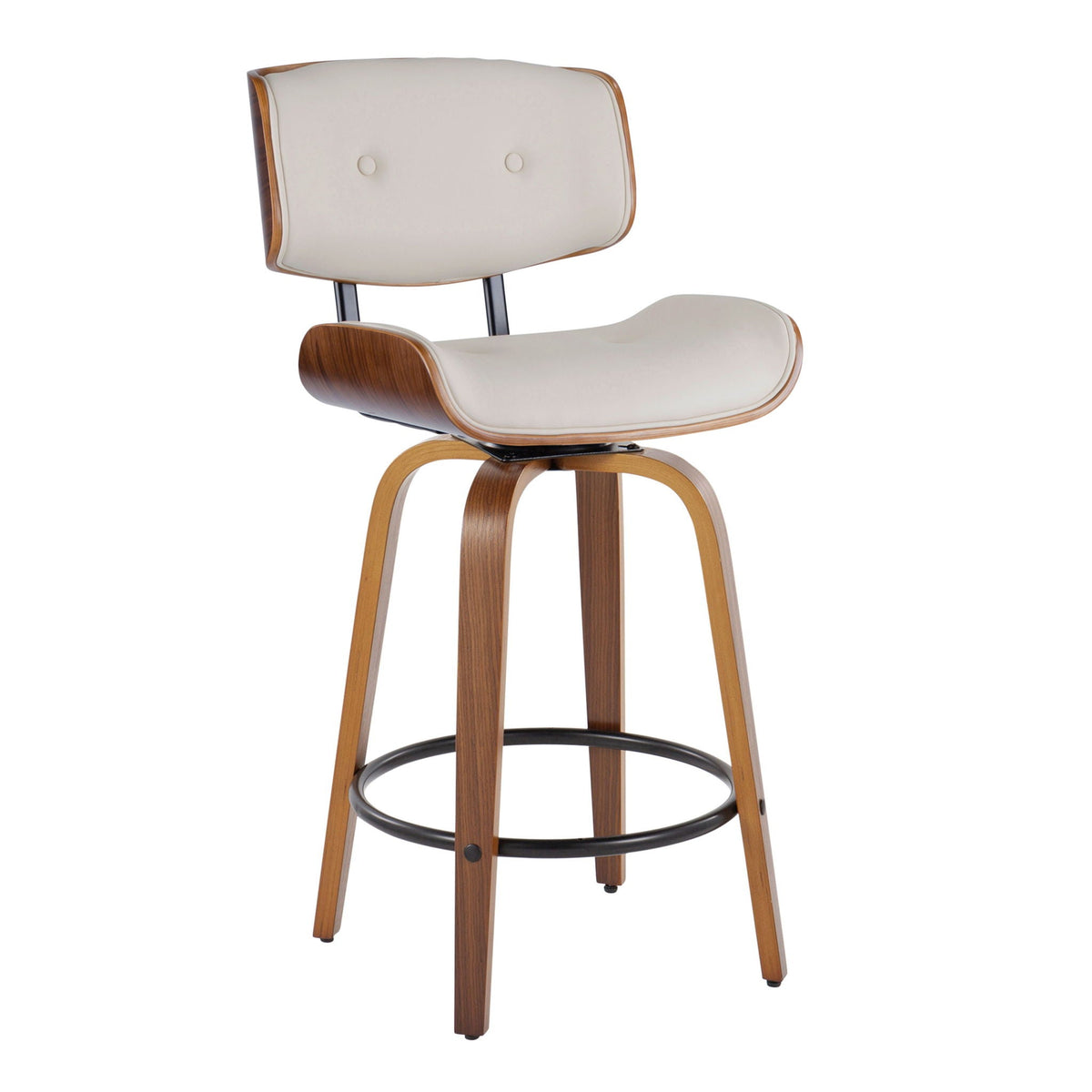 Mid-Century Modern Counter Stool with Swivel & Footrest - Black, Gray, Dark Gray (Set of 2)