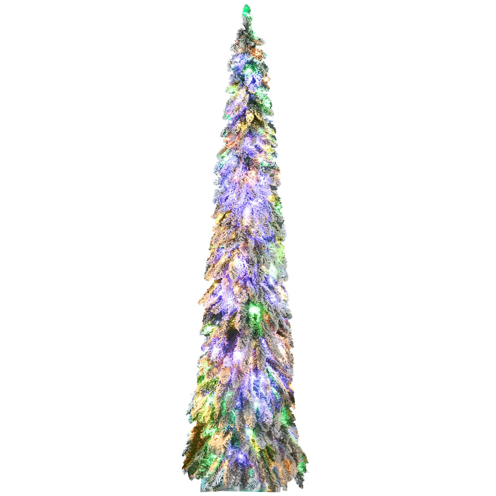 7ft Prelit Pencil Artificial Christmas Tree with 350 LED Lights - Snow Flocked
