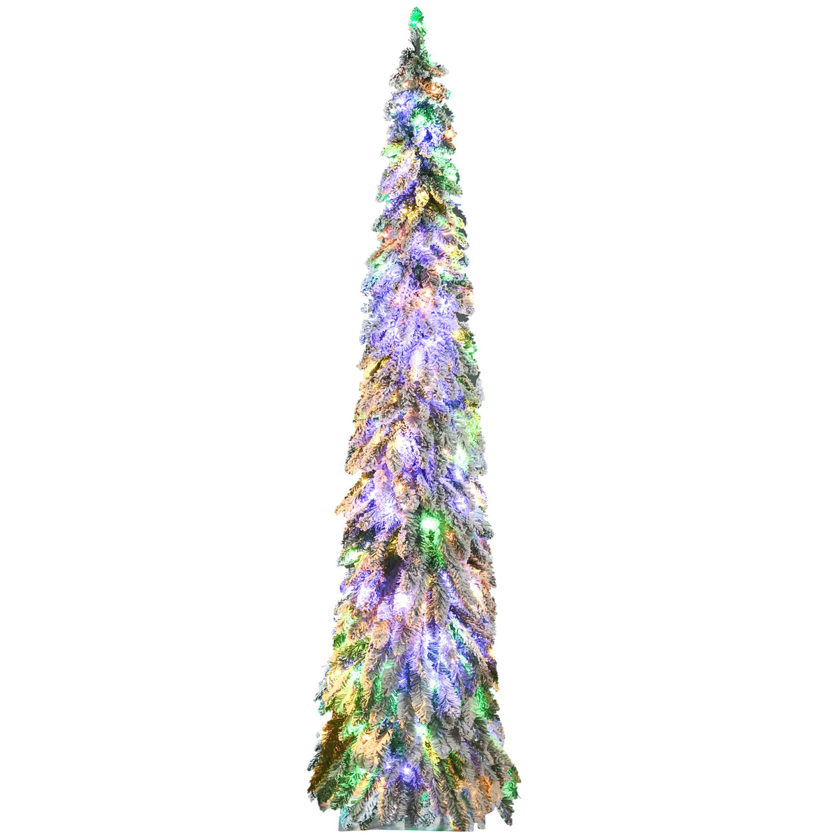 7ft Prelit Pencil Artificial Christmas Tree with 350 LED Lights - Snow Flocked