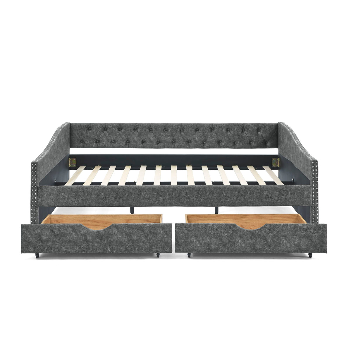 Upholstered Tufted Daybed with 2 Drawers and Waved Arms - Multiple Colors