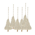 Fringes Embellished Tree Shape Ornament Set of 6 with Cotton Fringe - Natural
