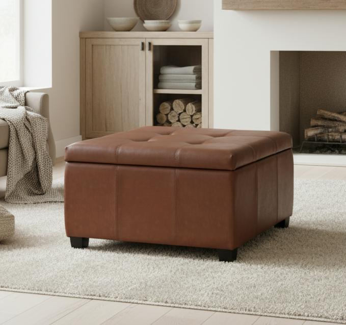 Richmond KD Storage Ottoman with Faux Leather Storage - Brown