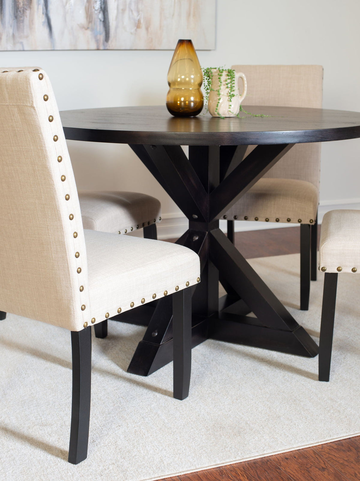 5 Piece Dining Room Set with Cross-Buck Table - Black / Beige