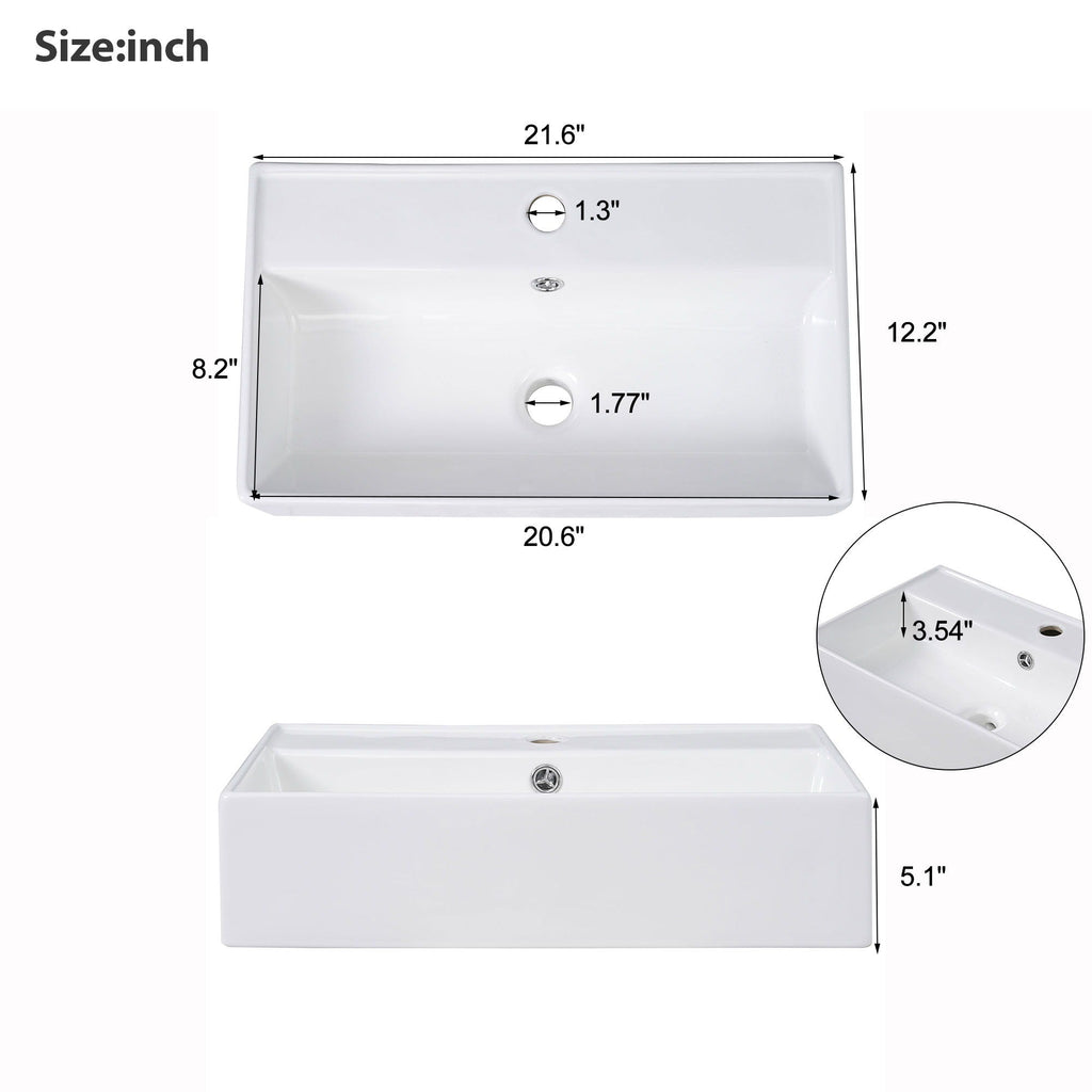 Bathroom Vanity with Single Ceramic Sink and Side Storage - Multiple Colors