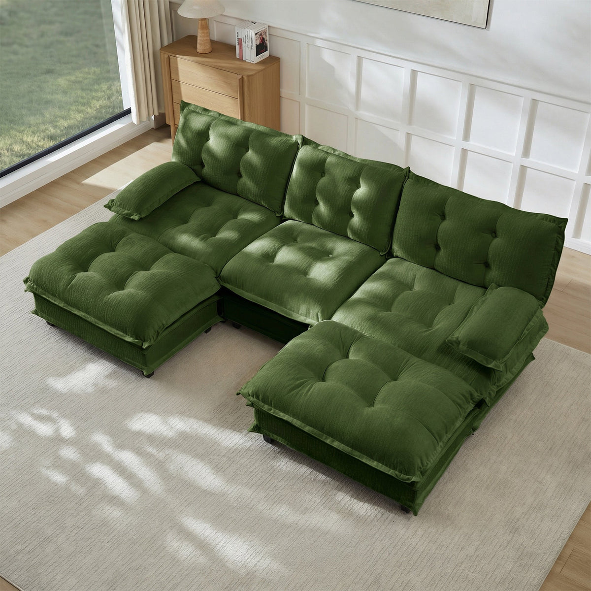 107" U Shaped Modular Sectional Sofa with Ottomans - Chenille