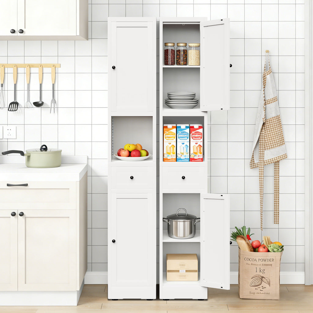 Tall Bathroom Storage Cabinet with Adjustable Shelves - White Steel
