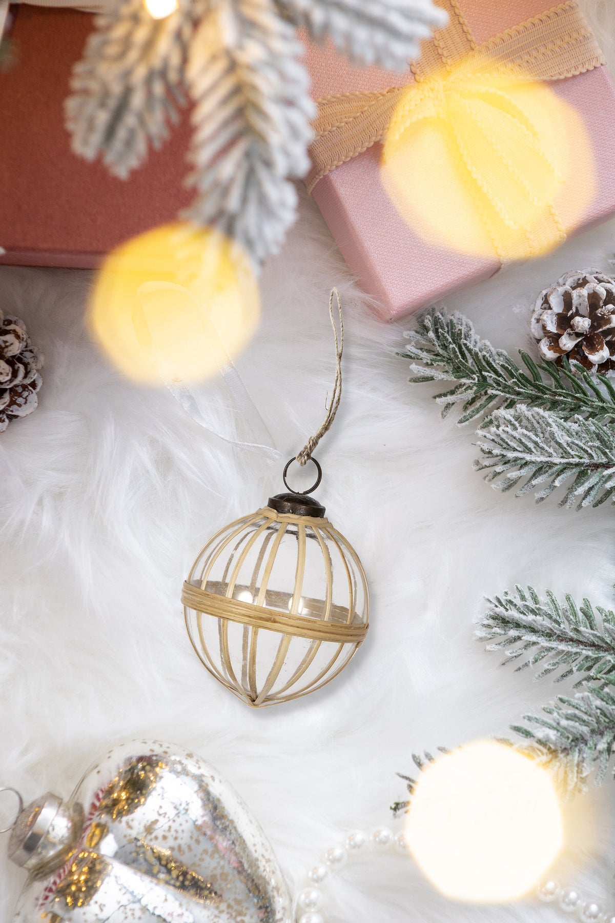 Decorative Glass X-Mas Hanging Ornament Set of 3 with Elegant Design - Clear Glass