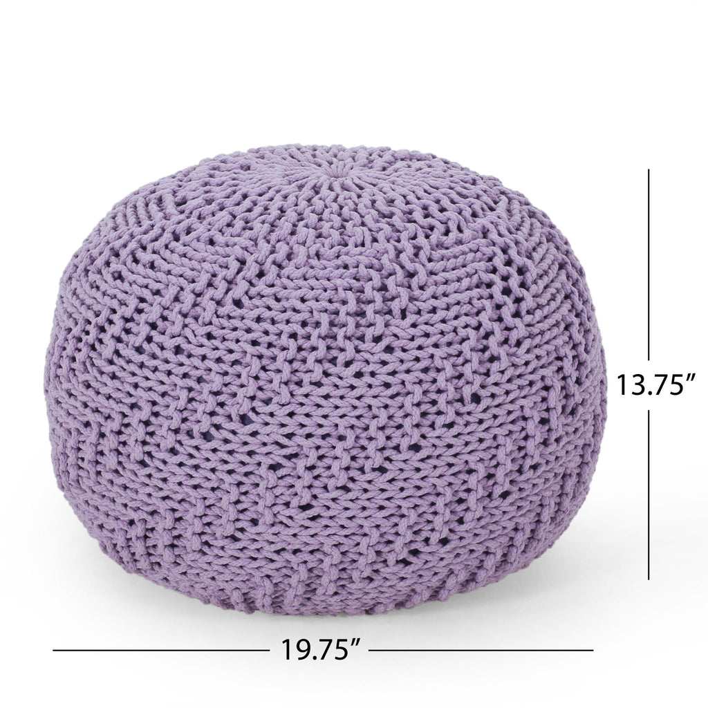 Knitted Round Pouf Ottoman with Polystyrene Bead Filling - Purple or Yellow