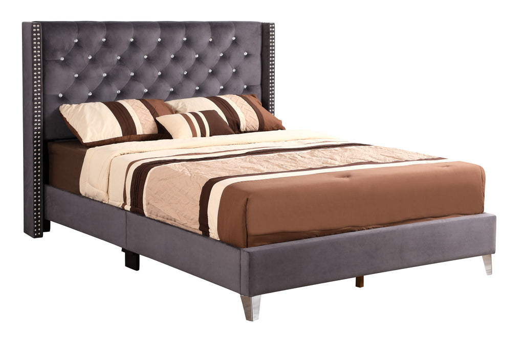 Upholstered Nailhead Trim Chic Bed with Tufted Headboard - Multiple Colors