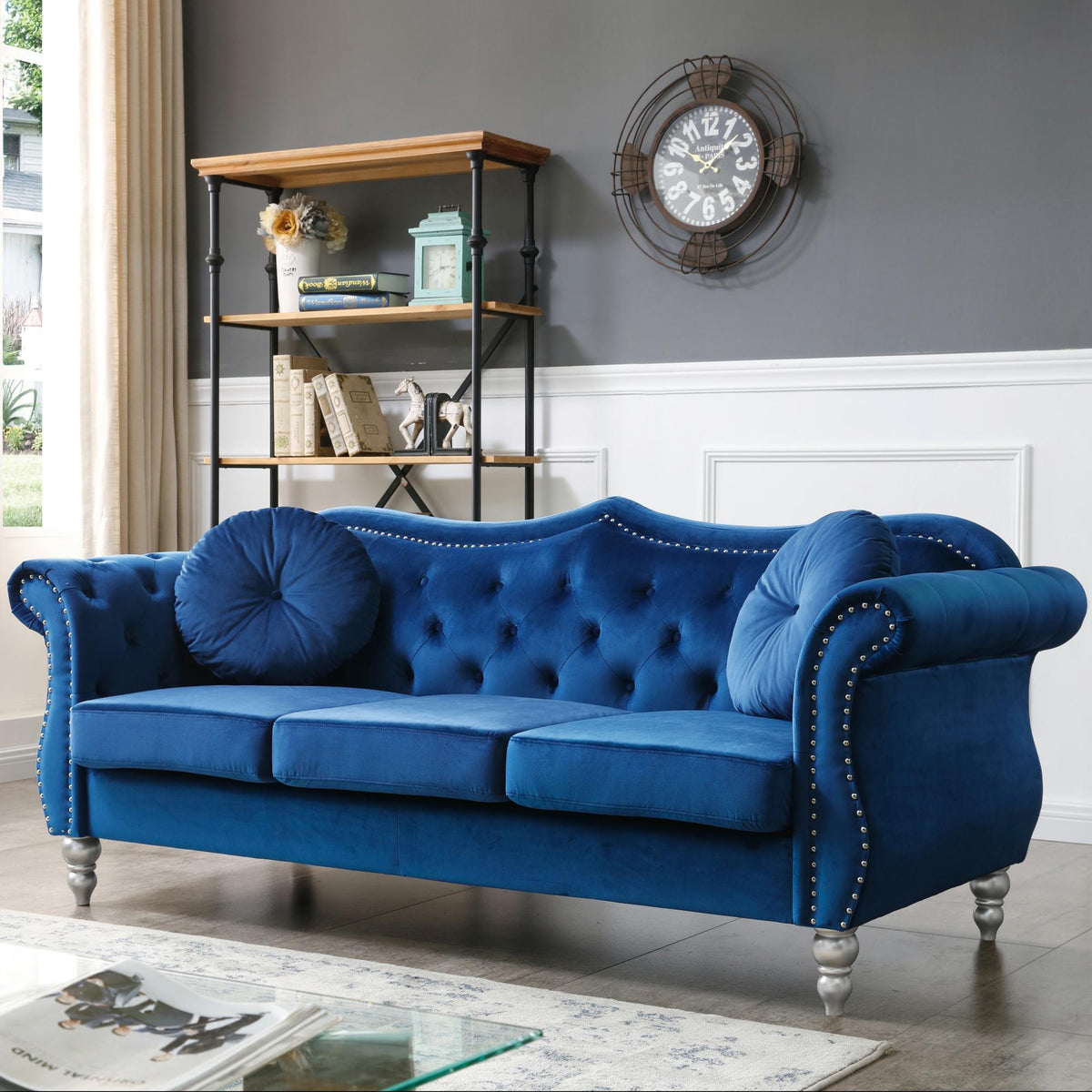 Hollywood Sofa with Tufted Back and Nailhead Trim - Multiple Colors