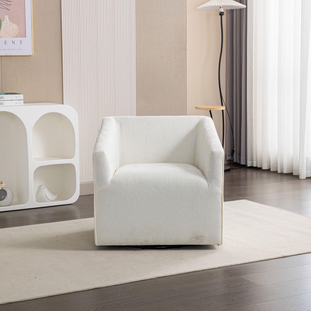 Modern Upholstered Barrel Armchair with 360° Swivel - Chenille