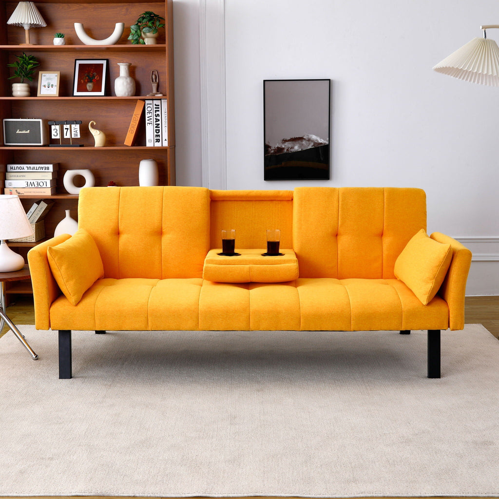 Foldable Sofa Bed with Cup Holder and Solid Wood Frame - Multiple Colors