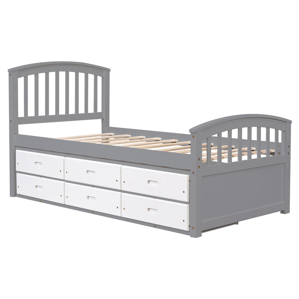 Solid Wood Twin Storage Bed with 6 Drawers - Multiple Colors