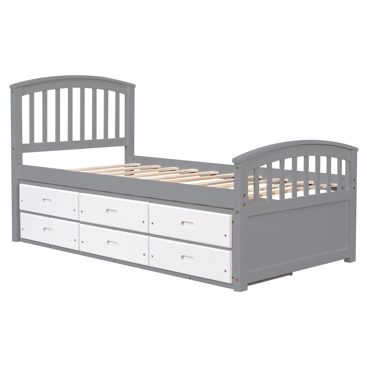 Solid Wood Twin Storage Bed with 6 Drawers - Multiple Colors