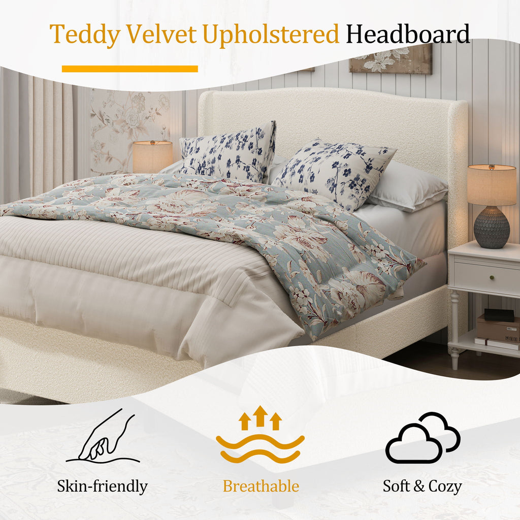 Platform Bed Frame with Tall Headboard and High Footboard - White or Gray