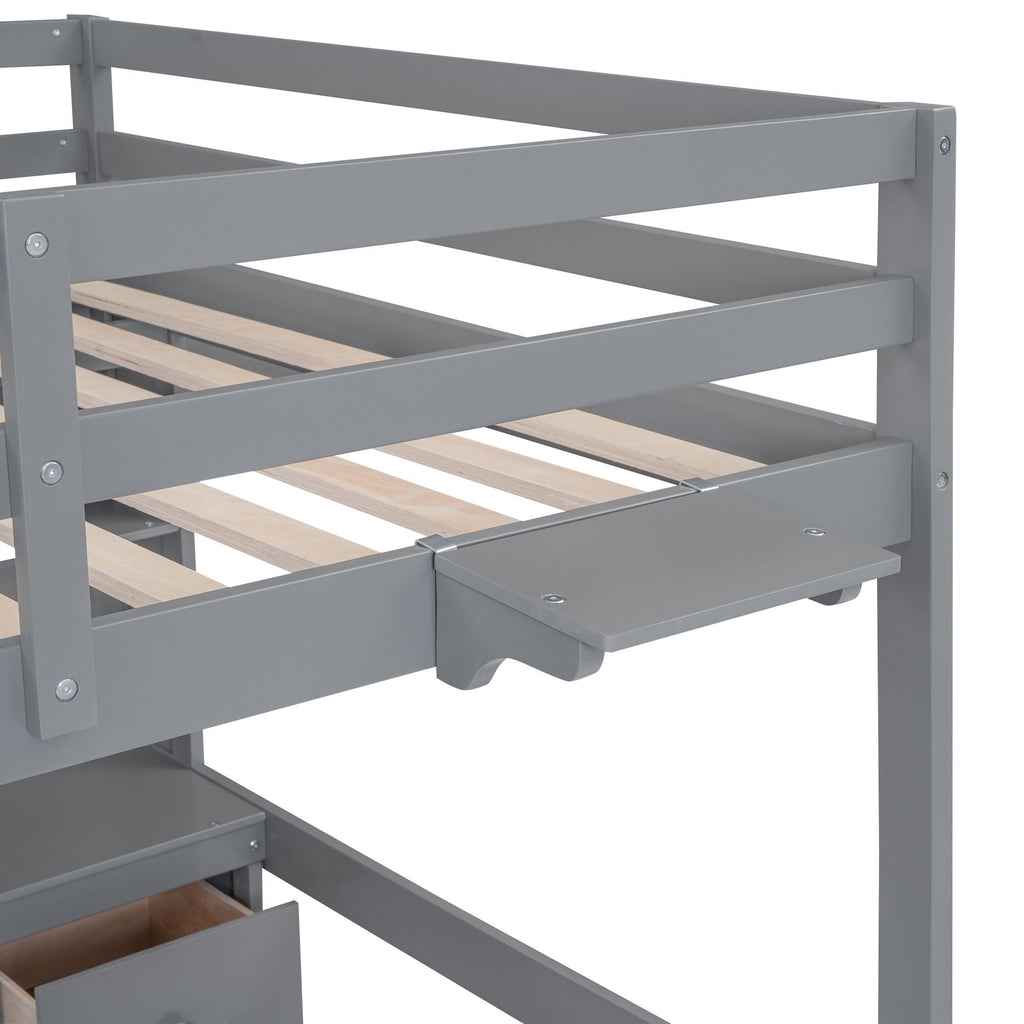 Loft Bed with Desk, Cabinets, Drawers and Charging Station - Full Size