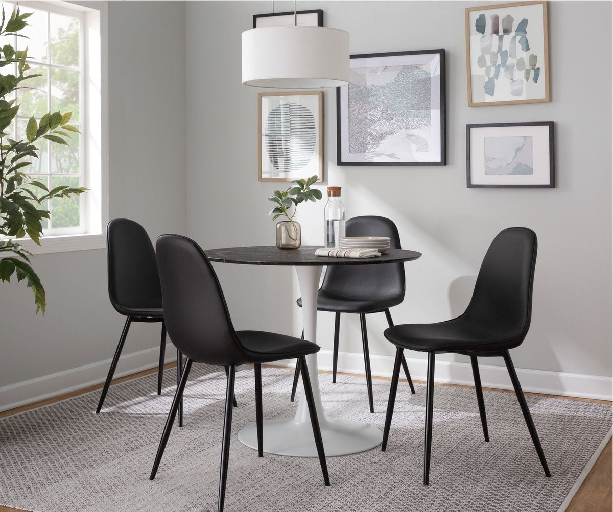 Modern Dining Table with Marble Top and Pedestal Base - White or Black