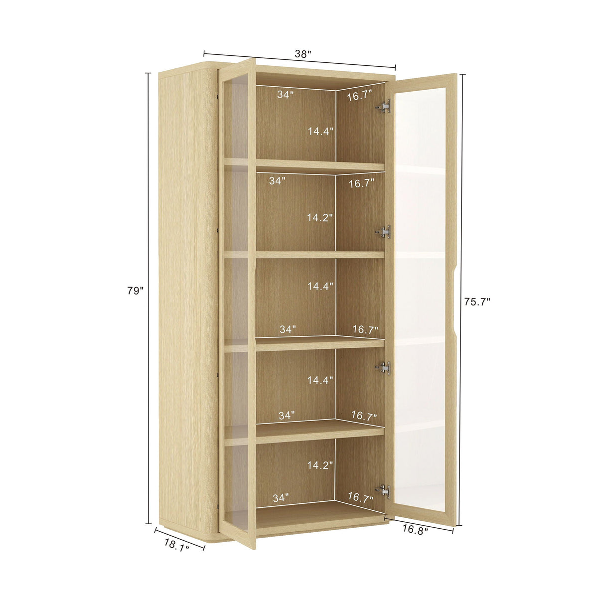 Bookcase Cabinet with Glass Doors and Adjustable Shelves - Light Brown, Dark Brown, Black
