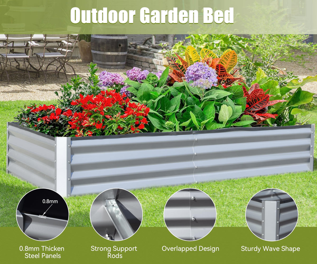 Galvanized Raised Garden Bed with Durable Steel Construction - Silver