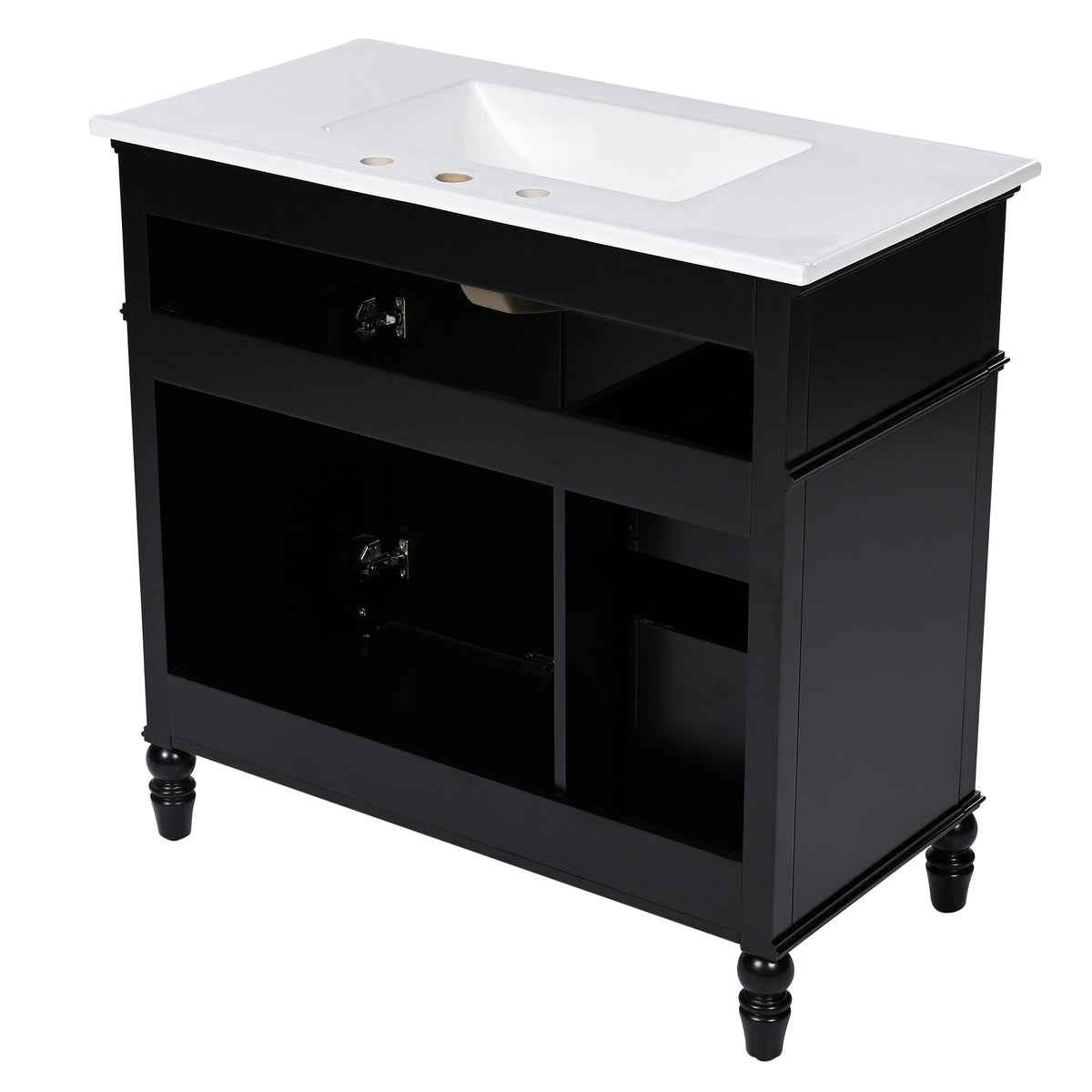 Bathroom Vanity With Sink and Drawers - Freestanding Solid Wood Cabinet