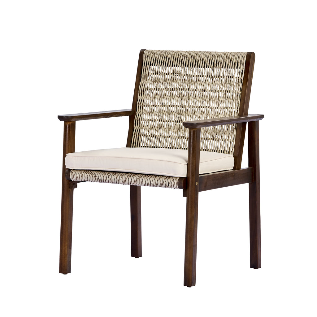 Acacia Wood Outdoor Dining Chair Set with Wicker Rattan and Waterproof Cushions