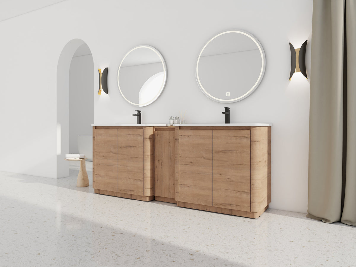 84'' Freestanding Bathroom Vanity with Ceramic Sink - Imitative Oak