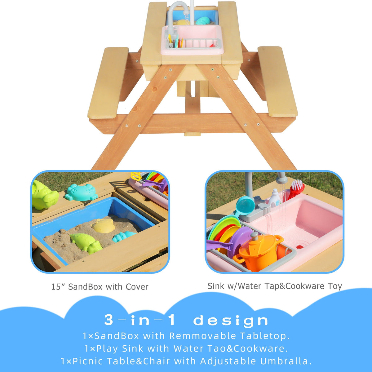 Kids Picnic Table with Sand and Water Table Conversion - Cedar Outdoor Table