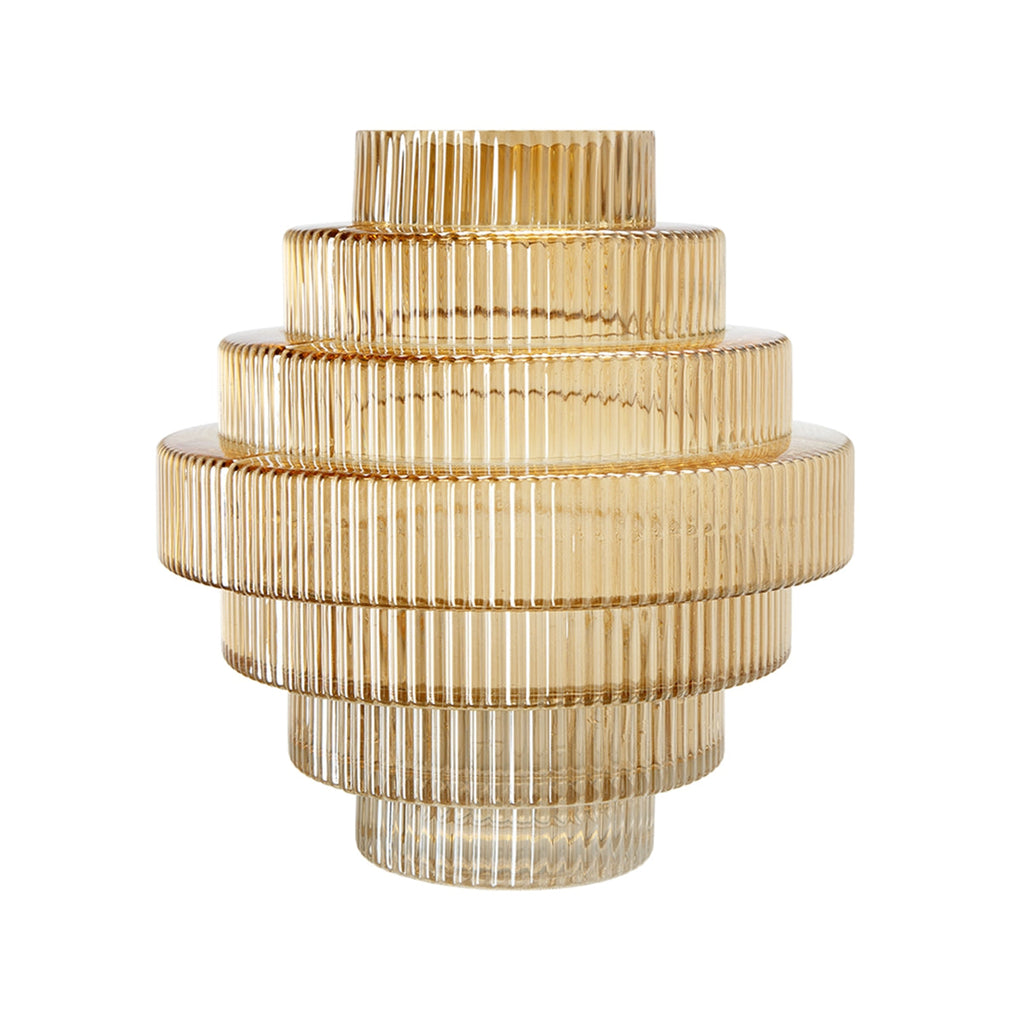 Tiered Geometric Glass Vase with Amber Luster Finish - Multicolor