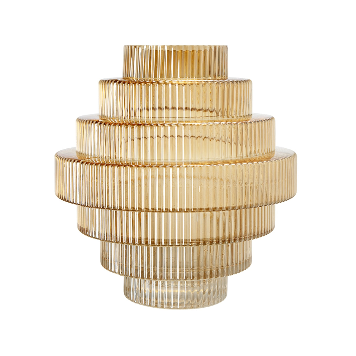 Tiered Geometric Glass Vase with Amber Luster Finish - Multicolor