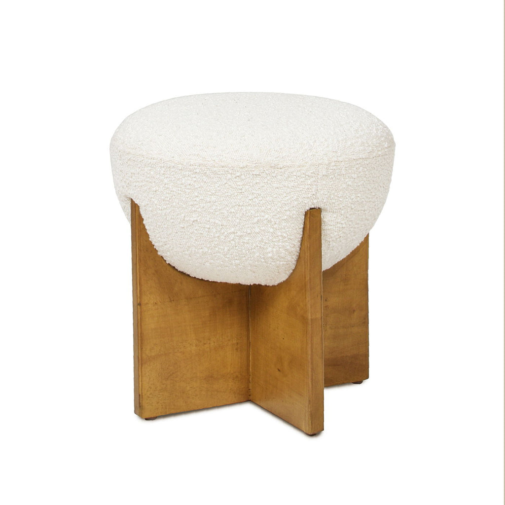Round Upholstered Ottoman with Handmade Artisanal Quality - White