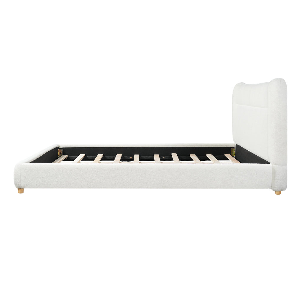Minimalist Curved Headboard Plush Bed with High-Density Foam - Ivory