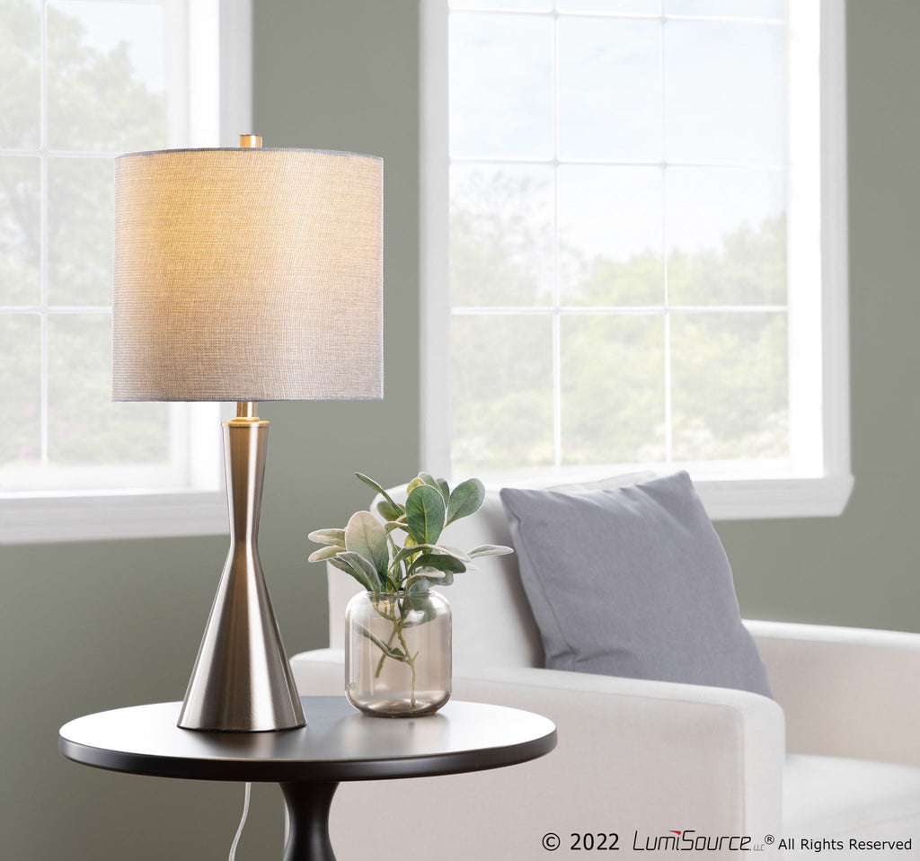 Contemporary Table Lamp Set with Drum Shade - Gray