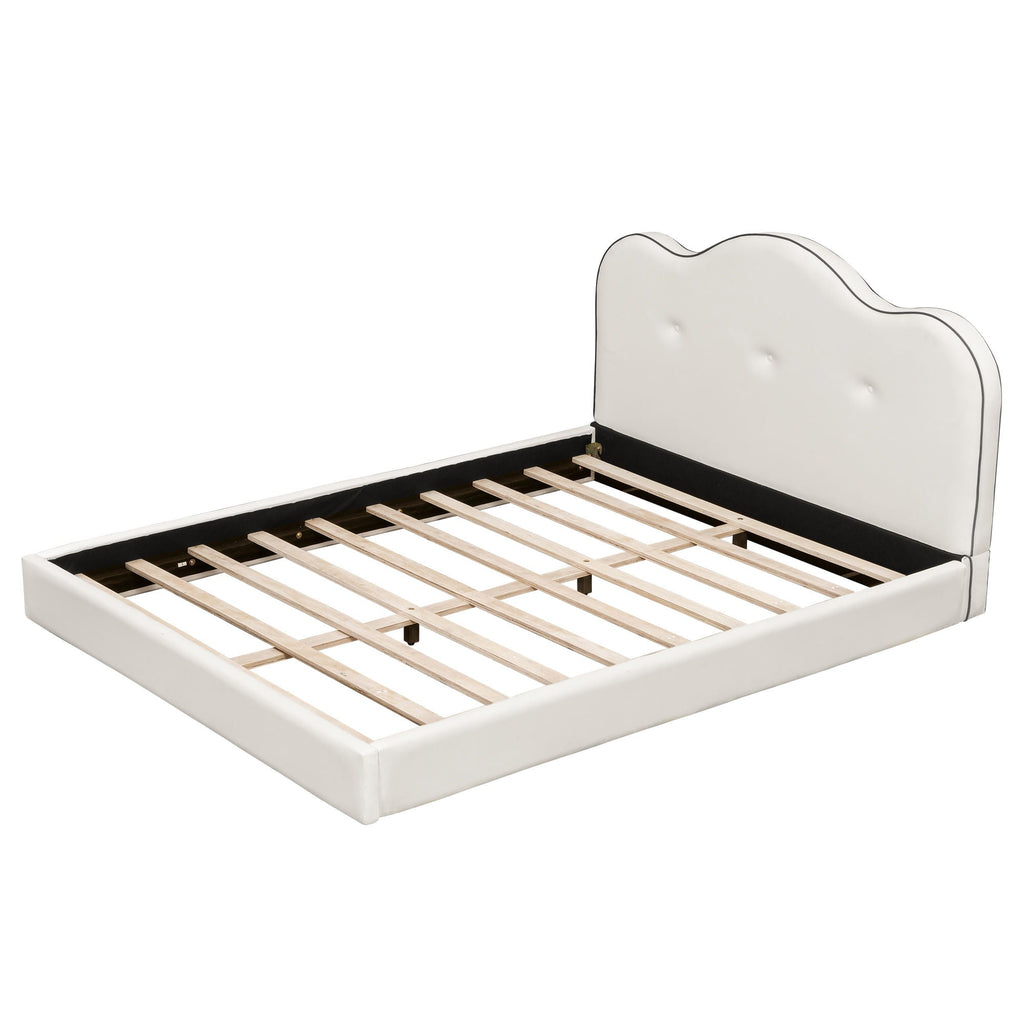 Upholstered Platform Bed with Sturdy Frame and Headboard - White